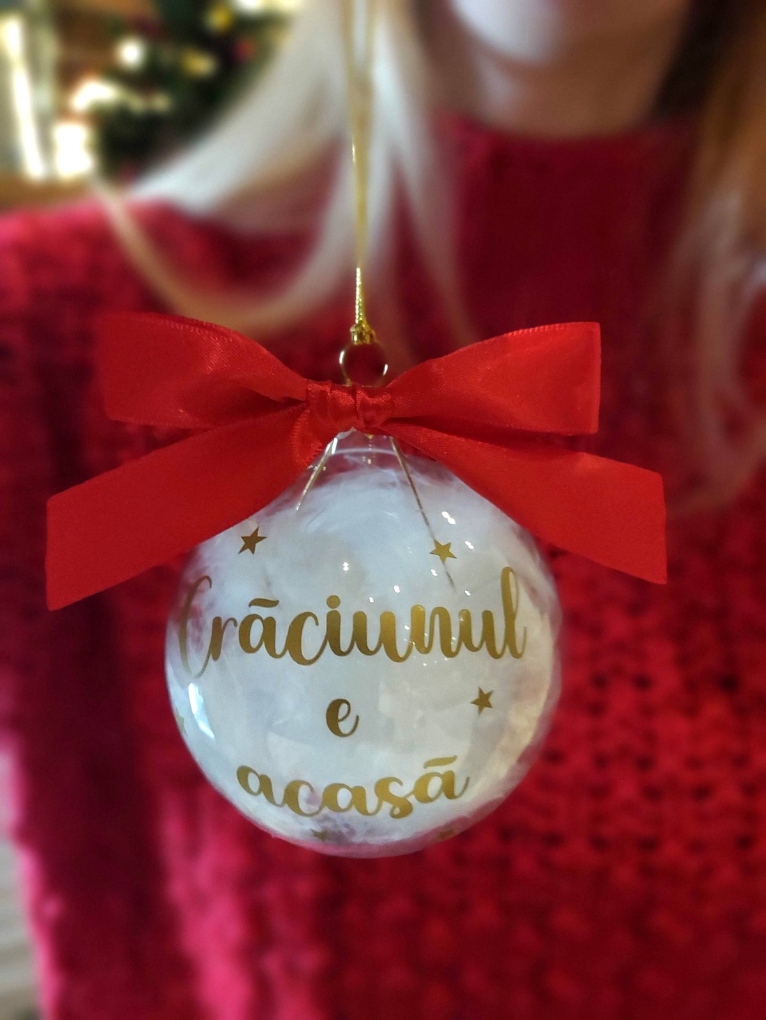 Globuri de Crăciun Craciunul e acasa, umplute cu puf alb - crăciun - decorațiuni de crăciun de casă - globuri de crăciun - Artynos.ro