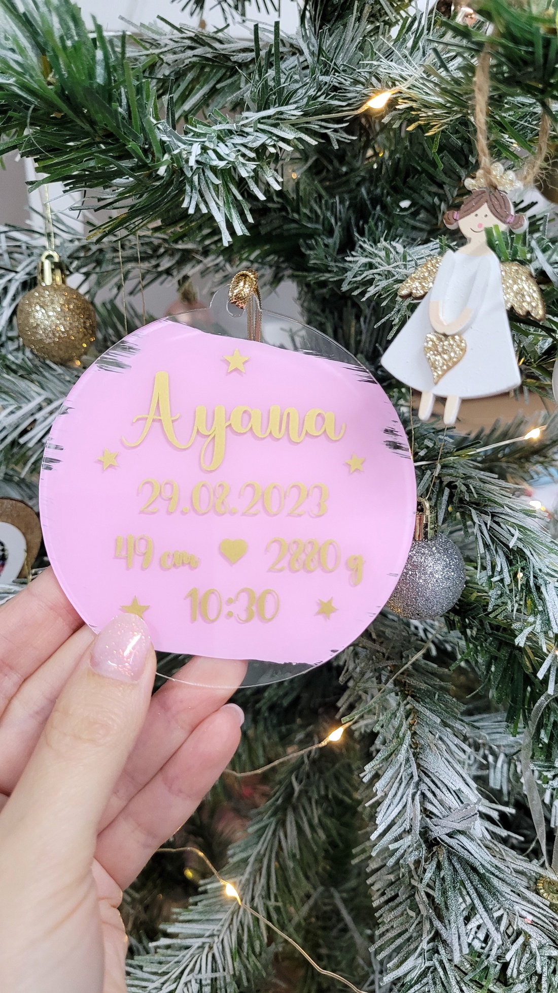 Ornament de Craciun cu datele de nastere ale bebelusului - crăciun - decorațiuni de crăciun de casă - globuri de crăciun - Artynos.ro