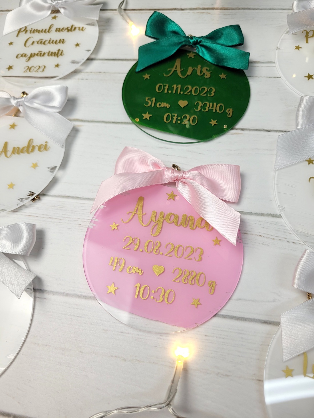Ornament de Craciun cu datele de nastere ale bebelusului - crăciun - decorațiuni de crăciun de casă - globuri de crăciun - Artynos.ro