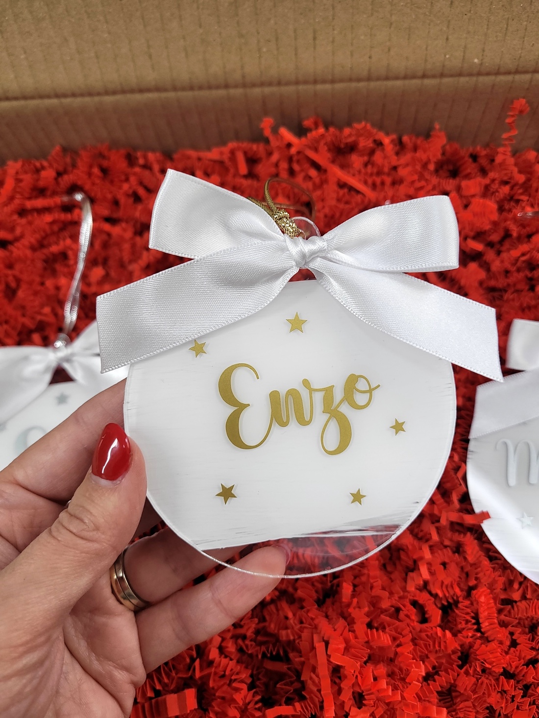 Set 3 Ornamente de Craciun pentru familie, personalizate cu nume - crăciun - decorațiuni de crăciun de casă - globuri de crăciun - Artynos.ro