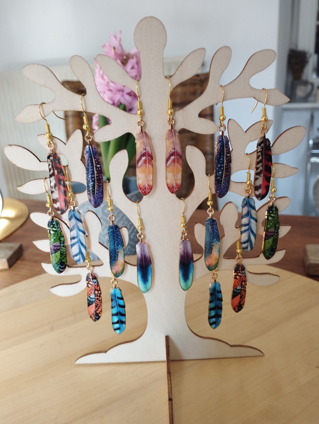 Cercei pană de pasăre cu accesorii din oțel medical -  - Artynos.ro