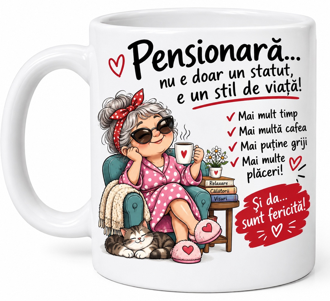 Cană funny pensionara personalizată +breloc foto gratuit  - casă & stil de viață - echipamente de bucătărie - accesorii de servire - căni - Artynos.ro