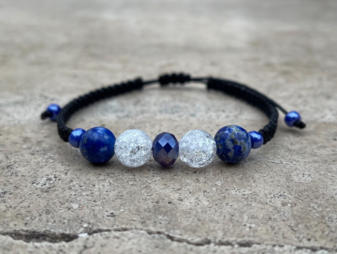 Set de brățări din lapislazuli și cristal de rocă zdrobită -  - Artynos.ro