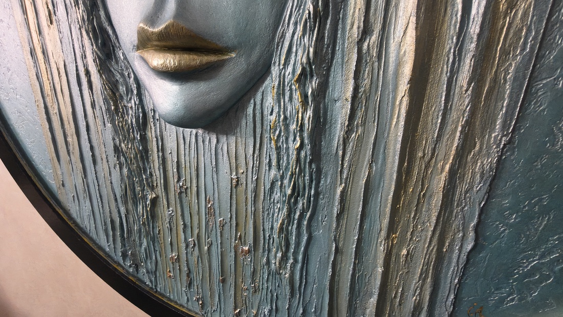 Tablou artistic Tăcerea Aurului � lucrare originală handmade � 102 cm - casă & stil de viață - lămpi și corpuri de iluminat - tablouri cu leduri - Artynos.ro