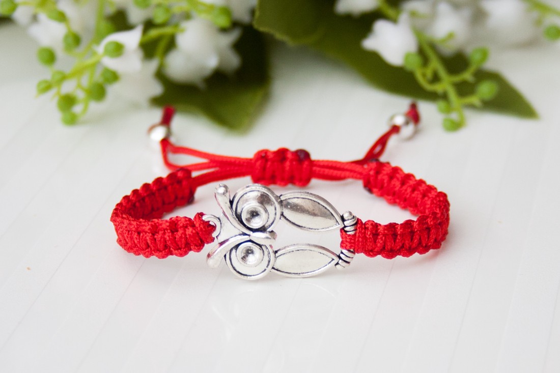 Brățară macramé împletită - Owl red -  - Artynos.ro