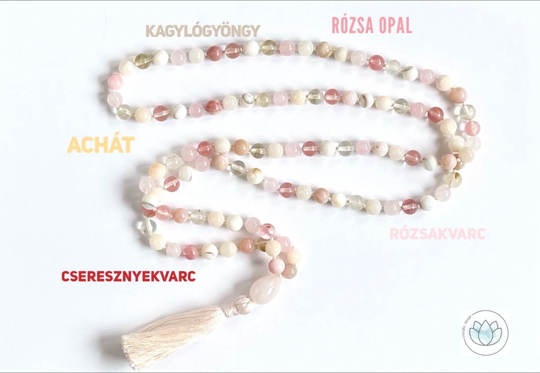 Cuarț roz, opal roz, agat, colier de perle minerale, bijuterii minerale -  - Artynos.ro