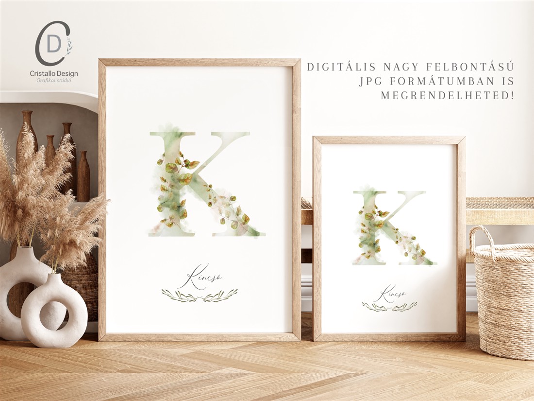 Scrisoarea K, monogramă, imagine de ziua numelui, decorare, artă de perete acuarelă, personalizată -  - Artynos.ro