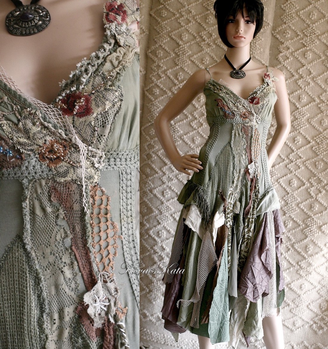  ETA - shabby chic art-design ruha - îmbrăcăminte și modă - haine damă - rochie, dintr-o bucată - Artynos.ro