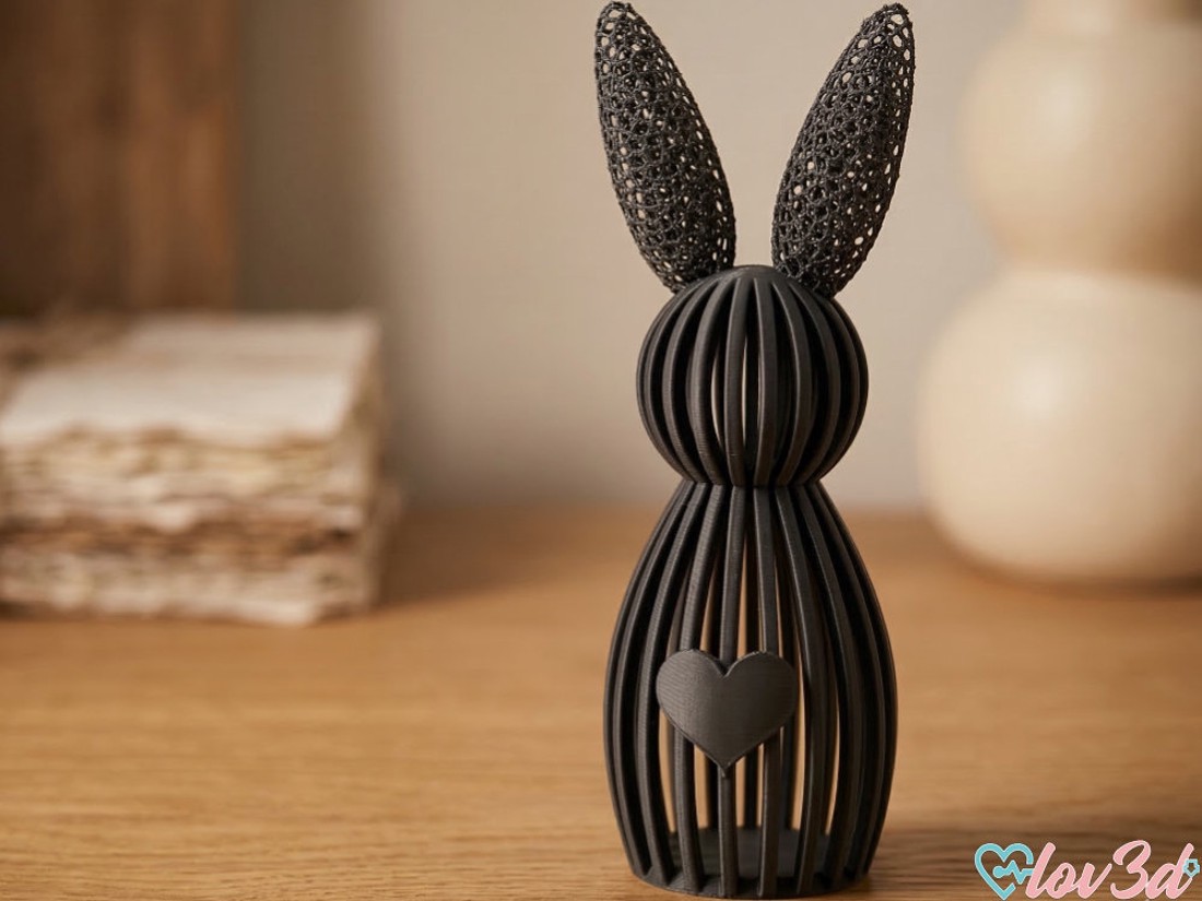 Figurină modernă de iepuraș cu grilaj  Iepuraș imprimat 3D cu inimioară  Negru / Culori personalizate  Decorațiune minimalistă de Paște -  - Artynos.ro