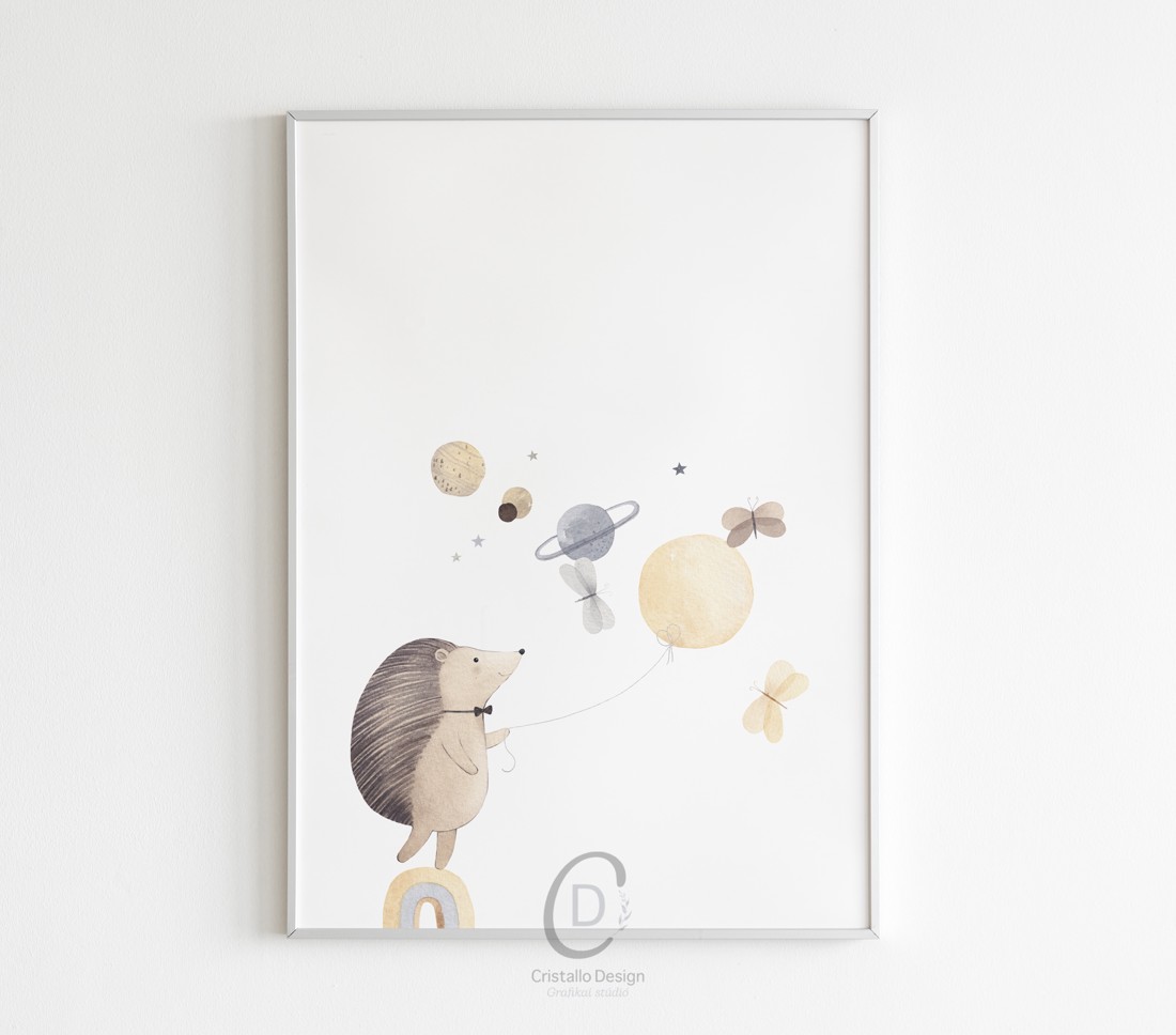 Imagine personalizată pentru camera copiilor, decorațiuni pentru camera bebelușului, arici, lună, curcubeu, artă de perete set de 3 -  - Artynos.ro