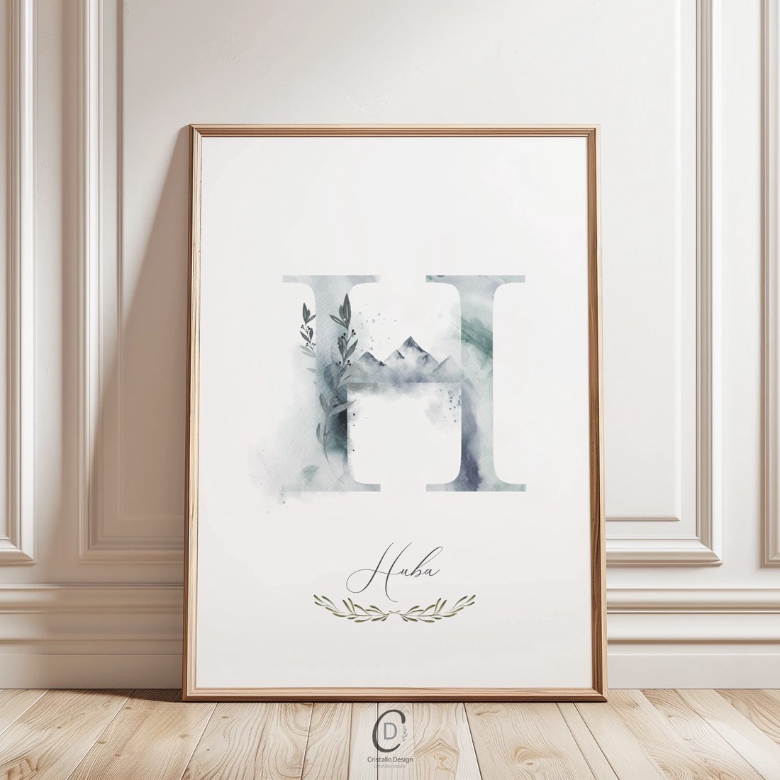 Scrisoarea H, monogramă, imagine de zi cu nume, decorare, artă de perete acuarelă, personalizată -  - Artynos.ro
