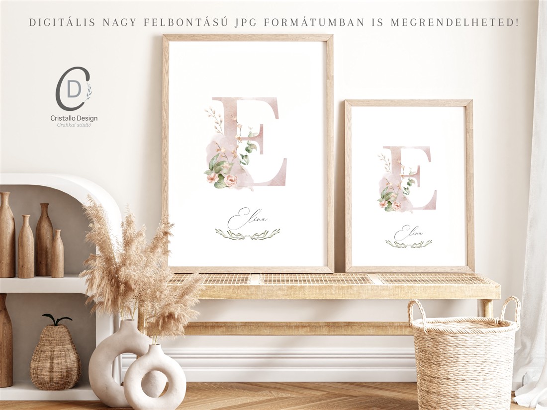 Litera E, monogramă, imagine onomastică, decor, acuarelă artă de perete, personalizată -  - Artynos.ro