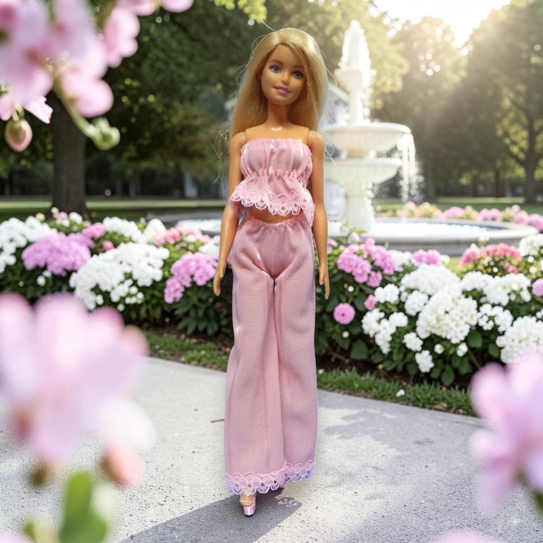 NOU! Set de pantaloni ușori de vară cu imprimeu Puncs  - rochie pentru păpuși de tip Barbie (a094ps) -  - Artynos.ro