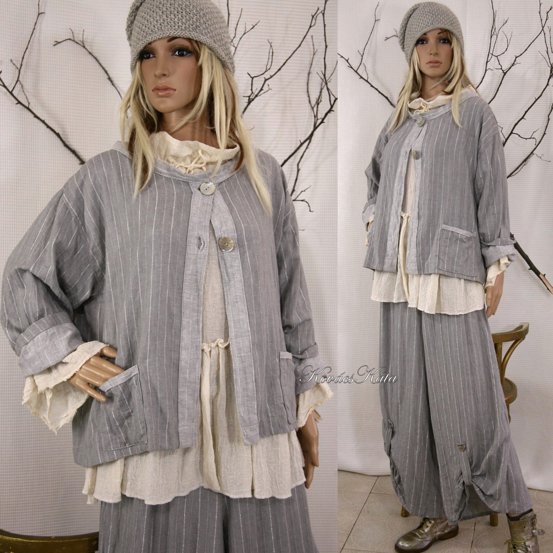 Set VIVIEN - costum lagenlook extravagant: pantaloni și sacou - îmbrăcăminte și modă - haine damă - blazer și costum - Artynos.ro