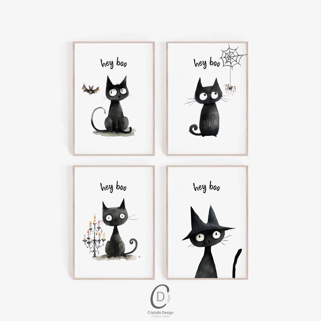 Hey Boo Halloween carte poștală, felicitare pisică, cadou set de 4 - - Artynos.ro Hey Boo Halloween carte poștală, felicitare pisică, cadou set de 4 - - Artynos.ro