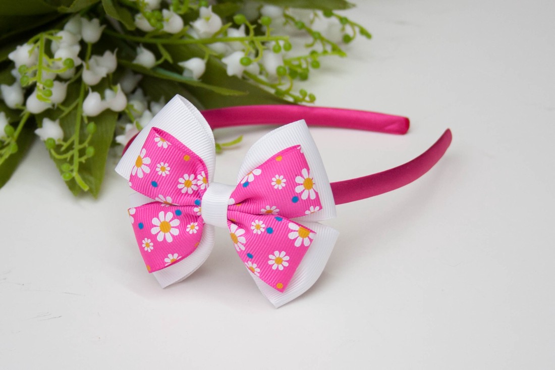 Bandă pentru păr Masnis � Alb/roz cu flori - îmbrăcăminte și modă - accesorii păr - bandă de păr și agrafe păr - Artynos.ro