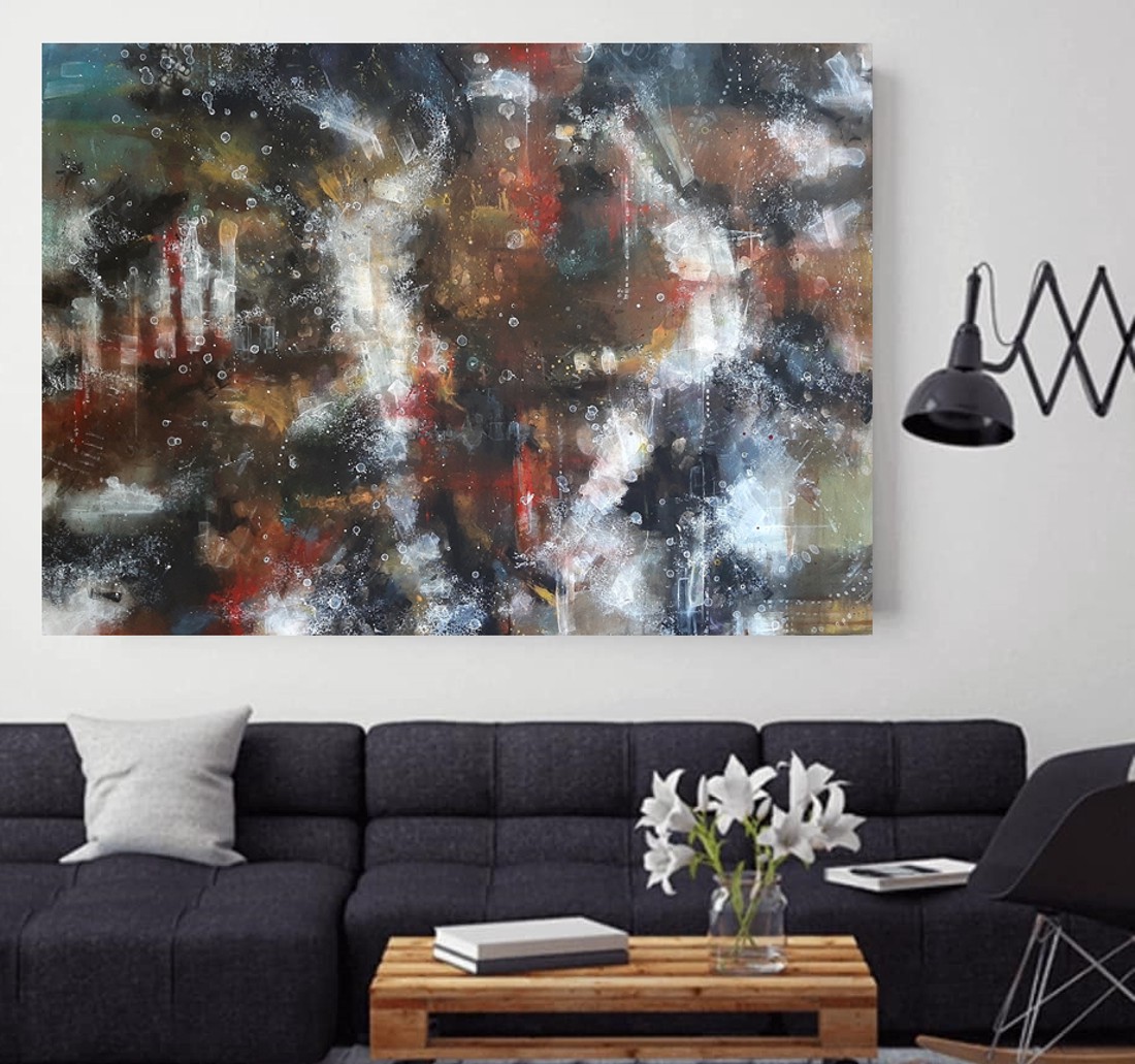 Pictură abstractă pe pânză cu gigantul spațial, de Zsolt Böszörményi Kovács -  - Artynos.ro