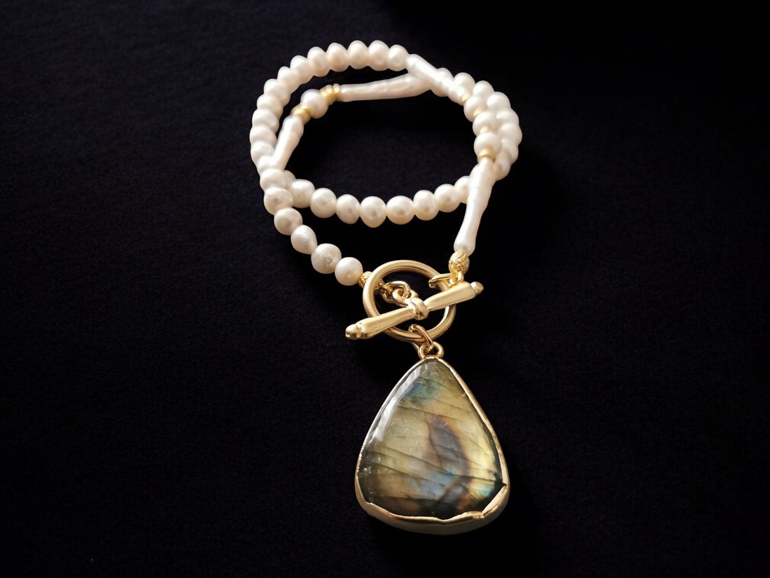 Colier perle de cultura si labradorite CP17 - bijuterii - coliere - coliere din pietre semiprețioase - Artynos.ro