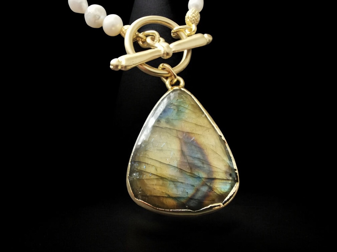 Colier perle de cultura si labradorite CP17 - bijuterii - coliere - coliere din pietre semiprețioase - Artynos.ro