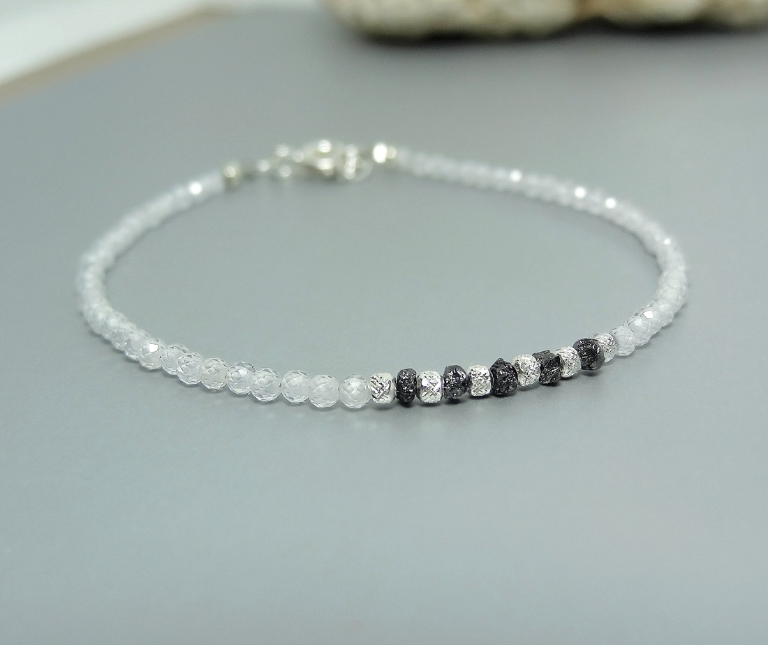 Bratara diamant negru brut si cubic zirconia cristal - bijuterii - brățări - brățară cu mărgele - Artynos.ro Bratara diamant negru brut si cubic zirconia cristal - bijuterii - brățări - brățară cu mărgele - Artynos.ro