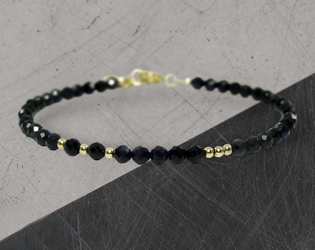 Bratara turmalina neagra si aur filat de 14k / goldfilled - bijuterii - brățări - brățară cu mărgele - Artynos.ro
