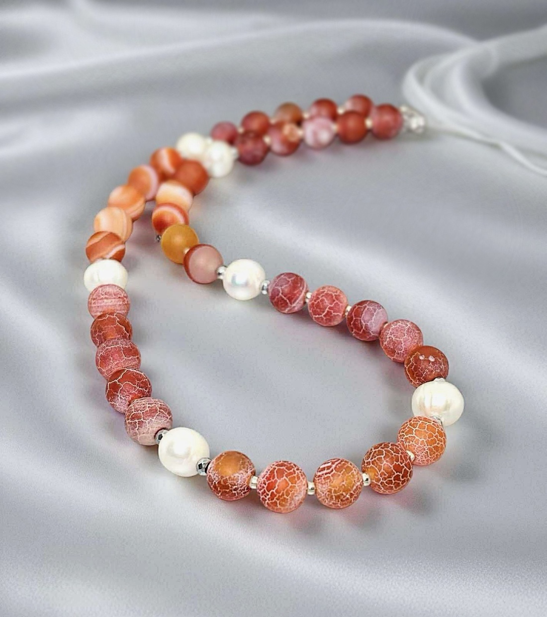 Colier din agate frosted, perle naturale si hematit. Transport gratuit - bijuterii - coliere - coliere cu mărgele - Artynos.ro