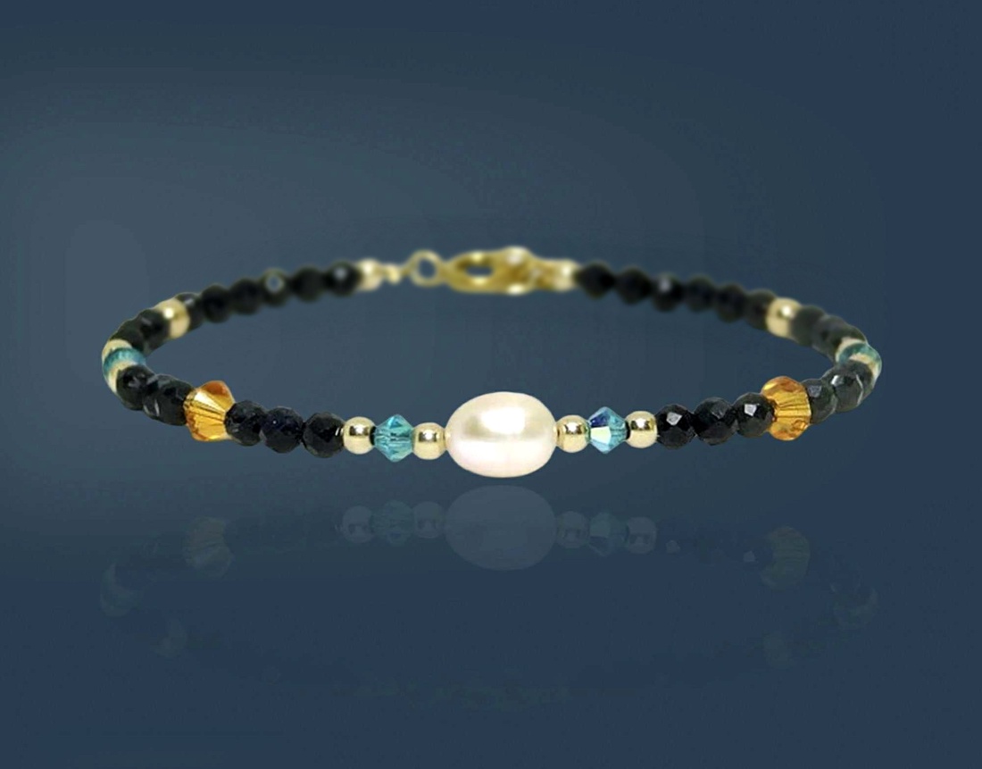 Bratara turmalina, perla, cristale si aur filat de 14k / gold filled - bijuterii - brățări - brățară cu mărgele - Artynos.ro Bratara turmalina, perla, cristale si aur filat de 14k / gold filled - bijuterii - brățări - brățară cu mărgele - Artynos.ro