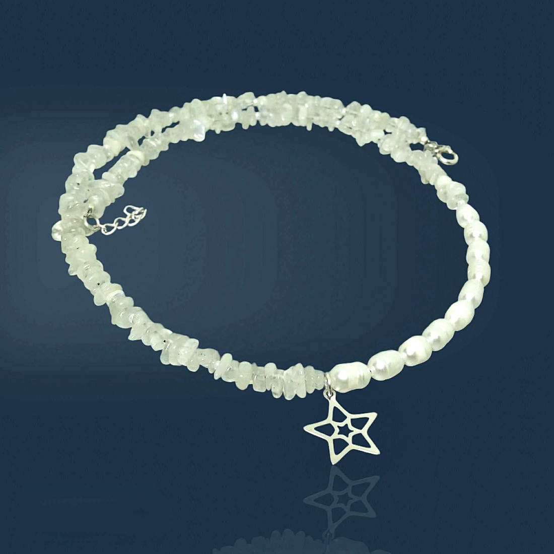 Colier asimetric perle naturale si piatra lunii - bijuterii - coliere - coliere din mărgele - Artynos.ro