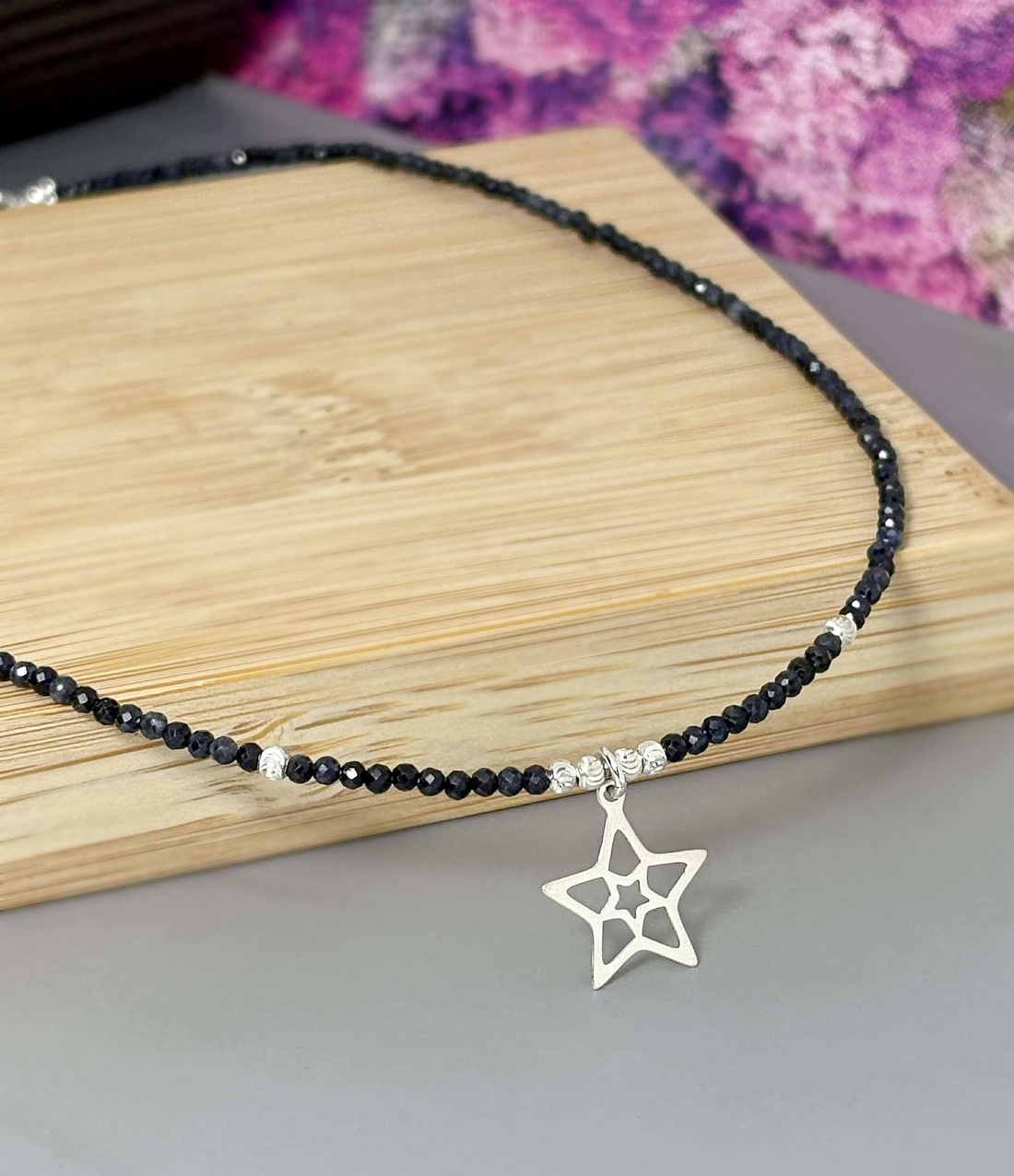 Colier turmalina neagra cu pandantiv steluta - bijuterii - coliere - coliere din pietre semiprețioase - Artynos.ro