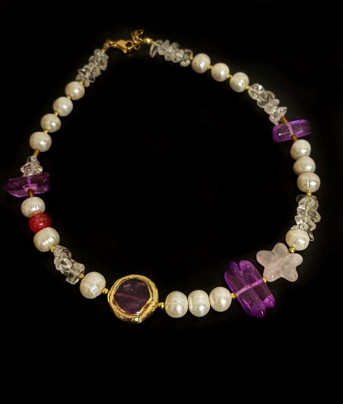 Colier perle, cuart, agat si hematit - bijuterii - coliere - coliere din pietre semiprețioase - Artynos.ro