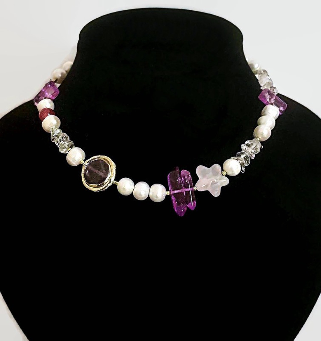 Colier perle, cuart, agat si hematit - bijuterii - coliere - coliere din pietre semiprețioase - Artynos.ro