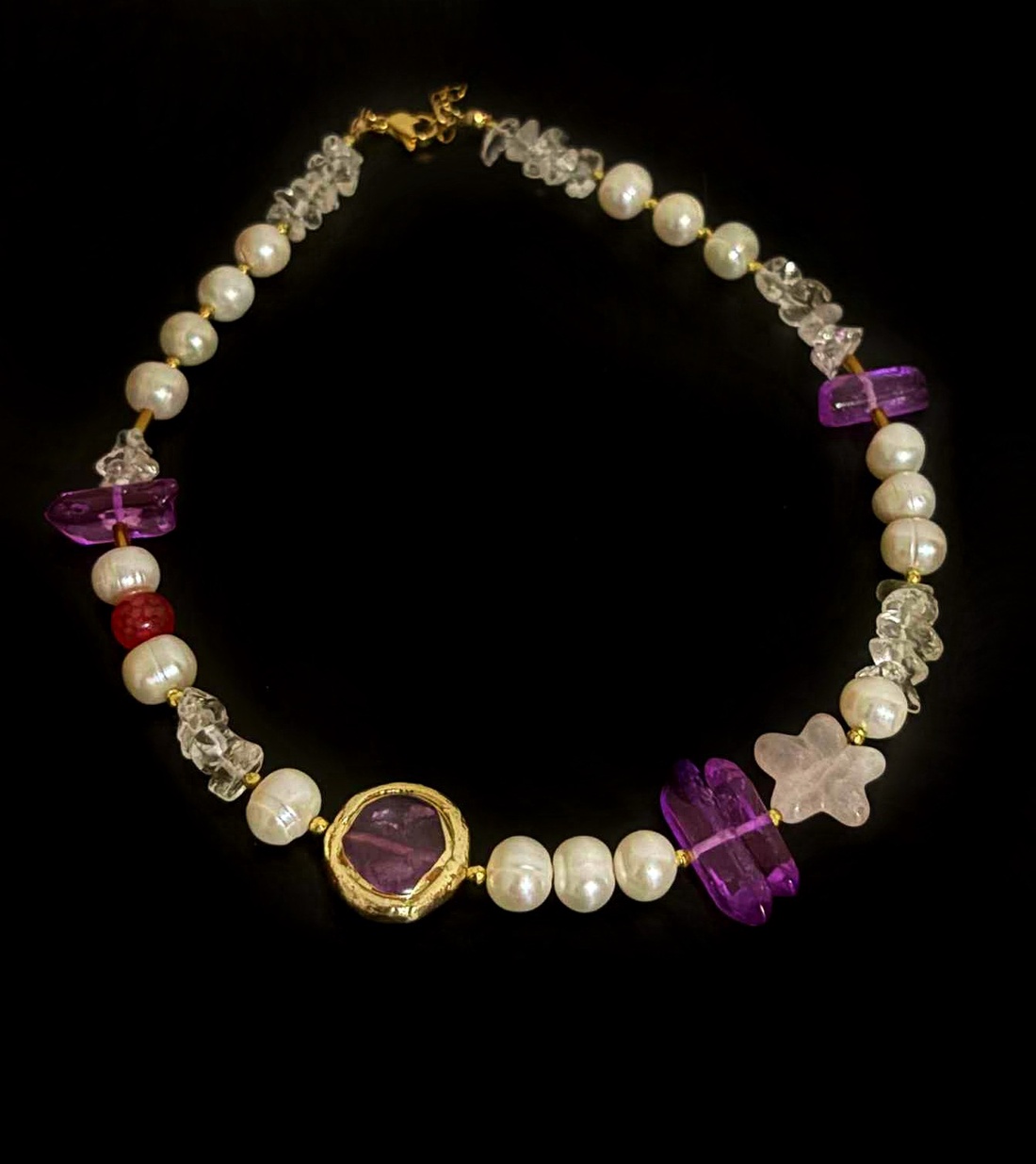 Colier perle, cuart, agat si hematit - bijuterii - coliere - coliere din pietre semiprețioase - Artynos.ro