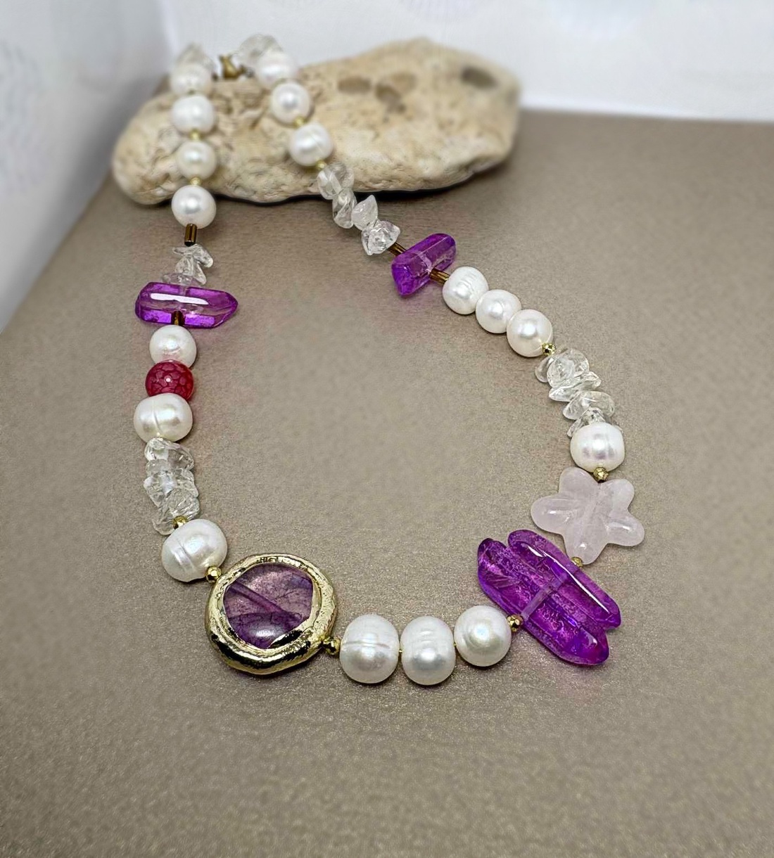 Colier perle, cuart, agat si hematit - bijuterii - coliere - coliere din pietre semiprețioase - Artynos.ro