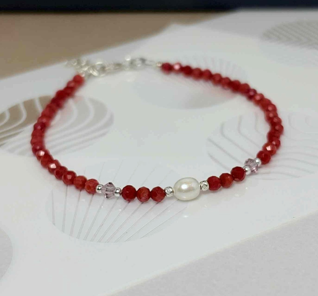 Bratara coral, cristale si perla de cultura.  - bijuterii - brățări - brățări din pietre semiprețioase - Artynos.ro