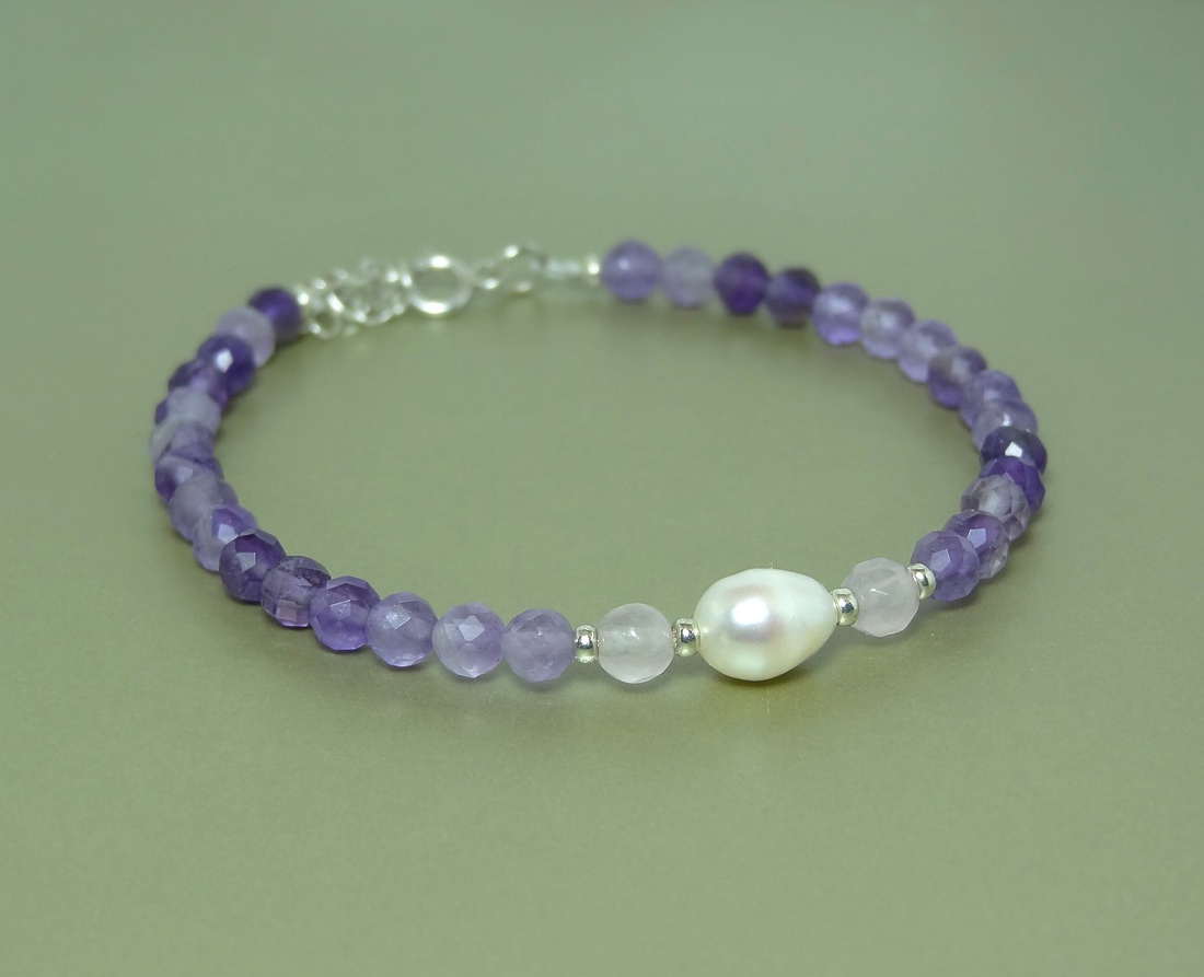 Bratara ametist, perla si cuart. - bijuterii - brățări - brățări din pietre semiprețioase - Artynos.ro