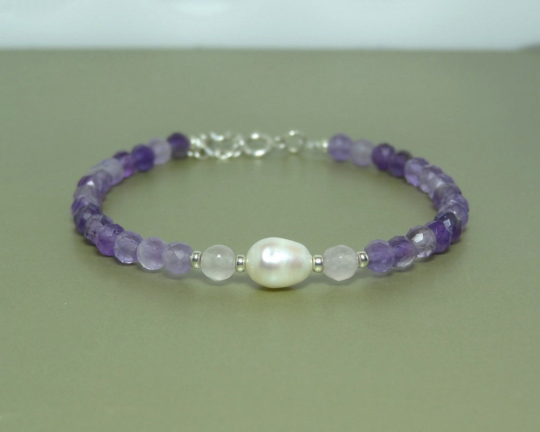 Bratara ametist, perla si cuart. - bijuterii - brățări - brățări din pietre semiprețioase - Artynos.ro