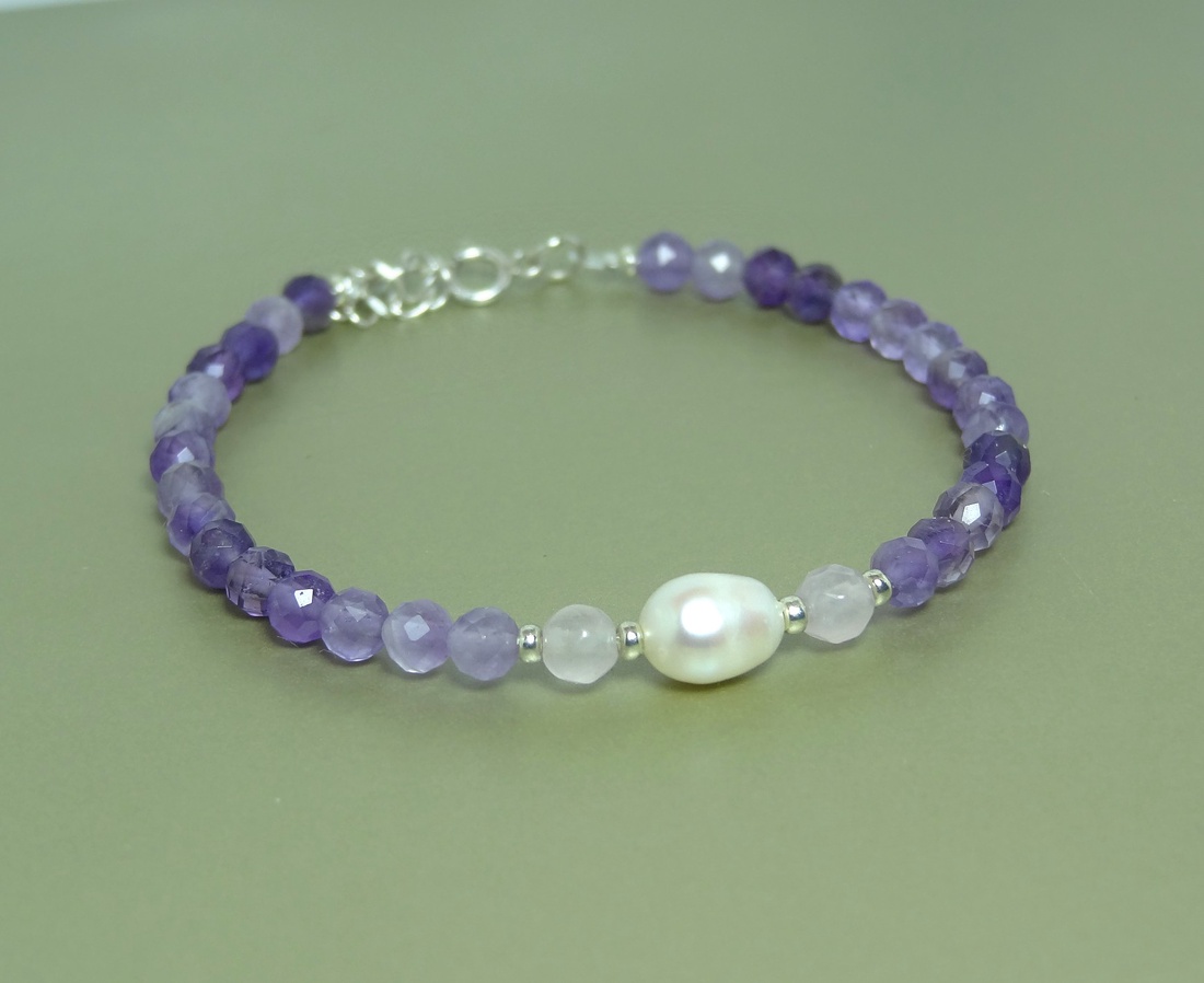 Bratara ametist, perla si cuart. - bijuterii - brățări - brățări din pietre semiprețioase - Artynos.ro