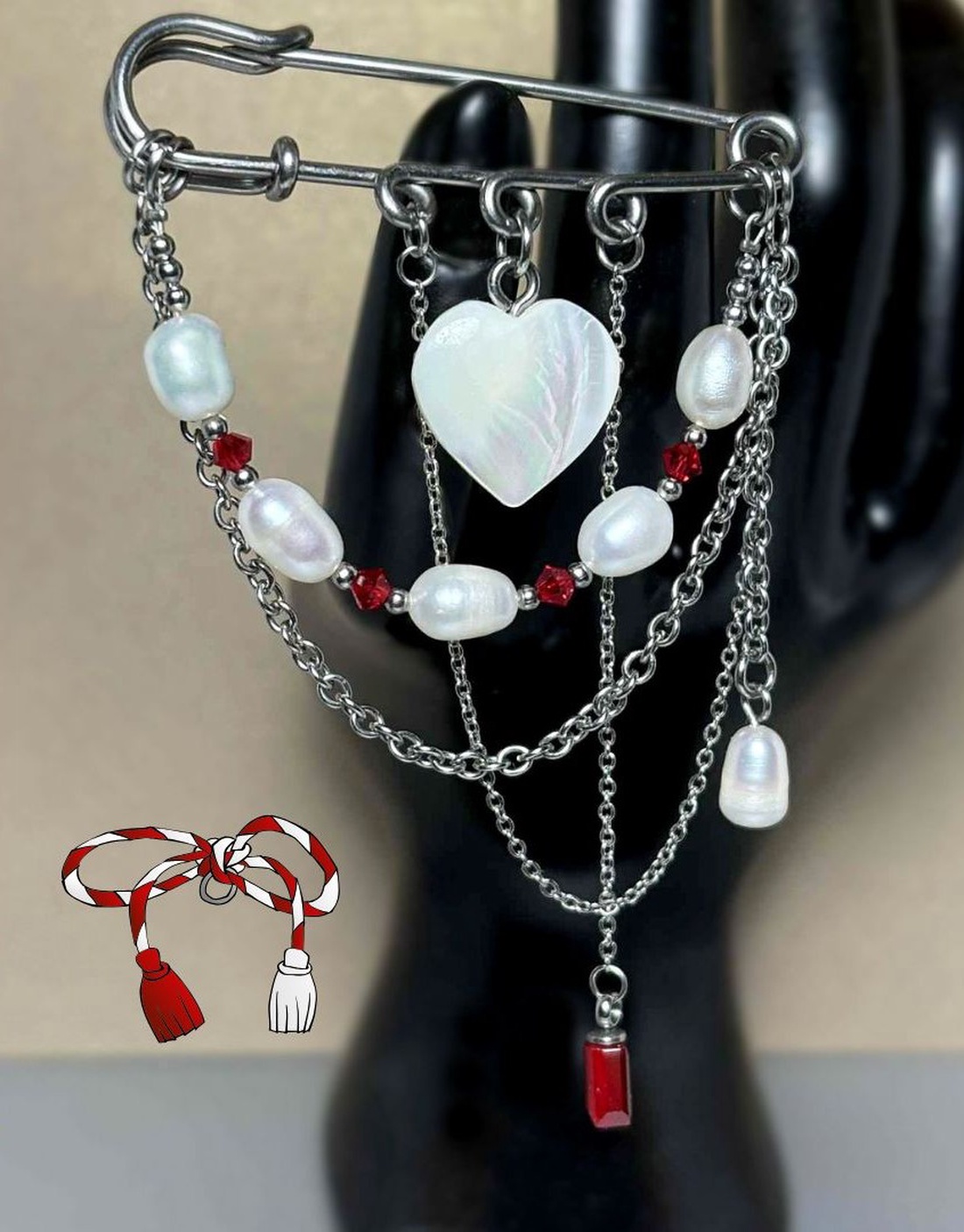 Brosa sidef, cristale Preciosa, perle cultura si otel inoxidabil - bijuterii - broșe - Artynos.ro