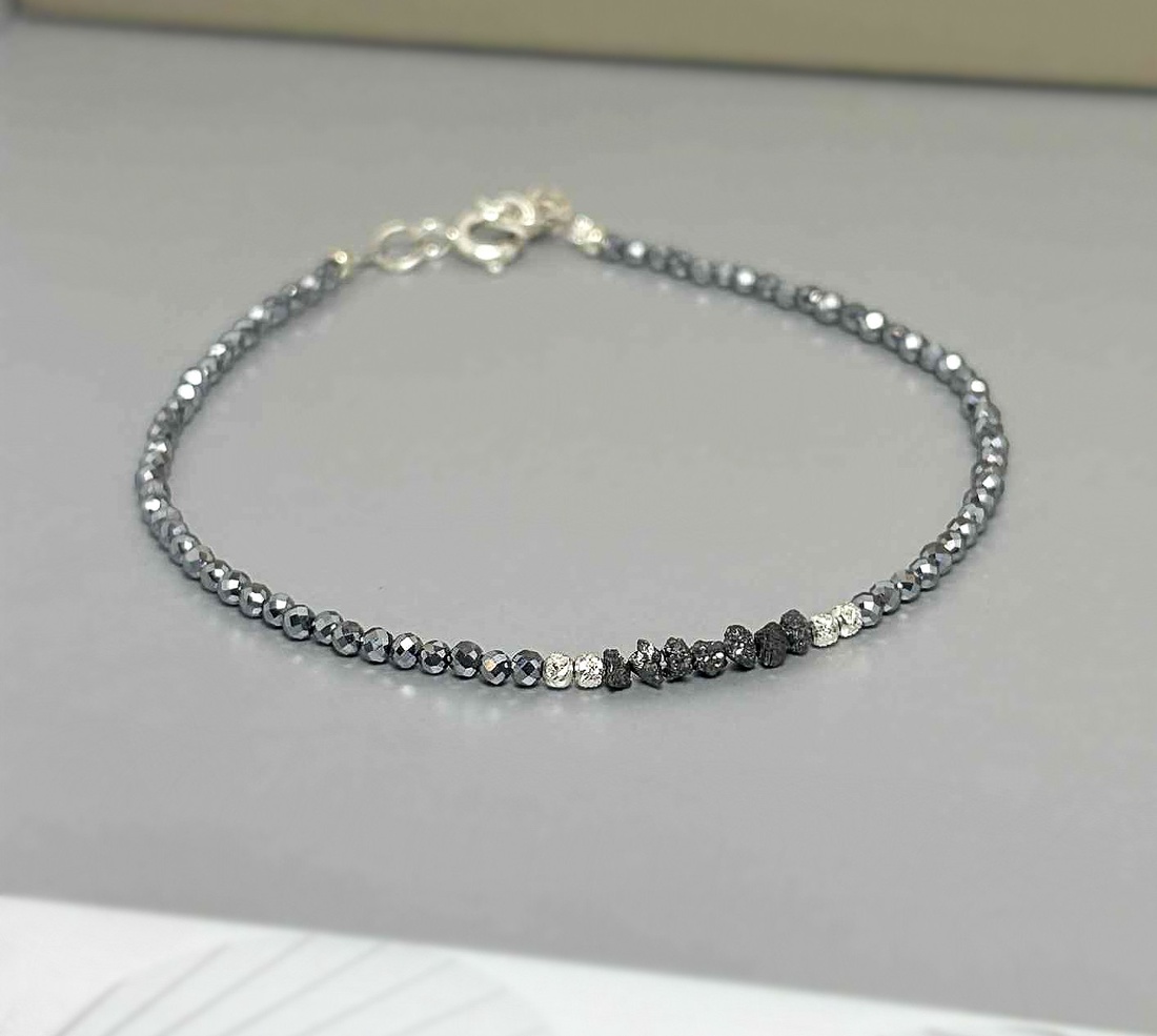 Bratara diamant negru brut si terahertz - bijuterii - brățări - brățări din mărgele - Artynos.ro