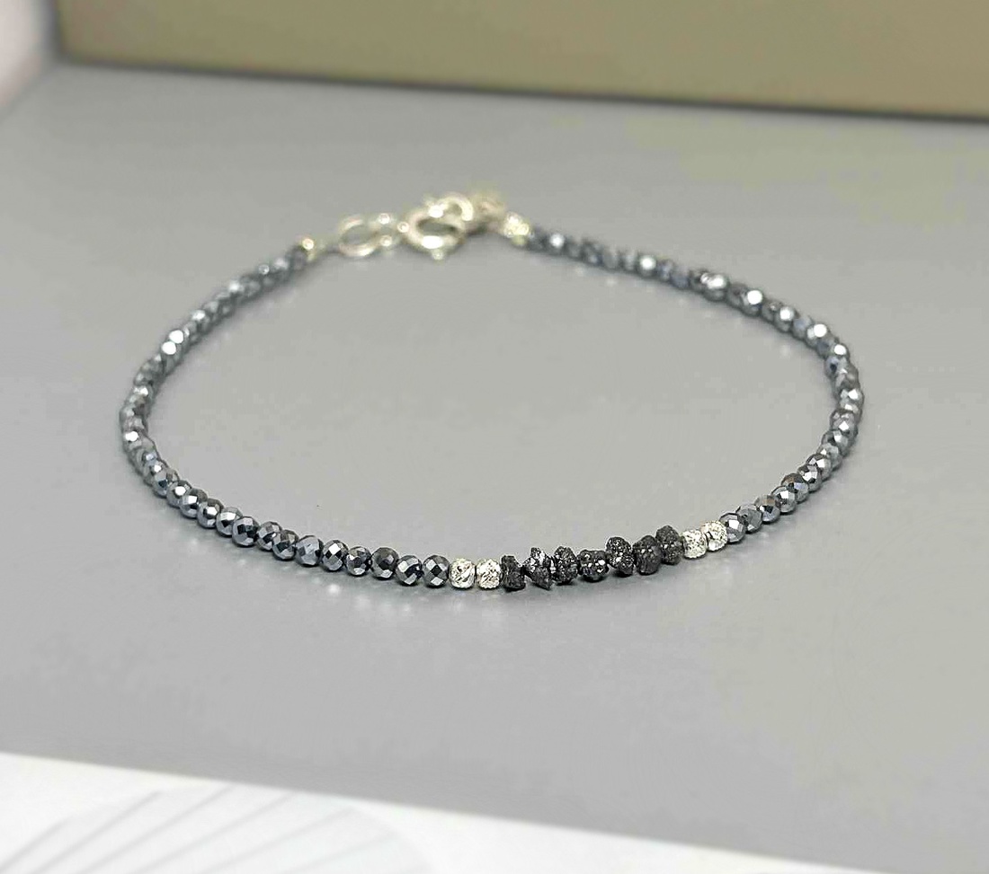 Bratara diamant negru brut si terahertz - bijuterii - brățări - brățări din mărgele - Artynos.ro