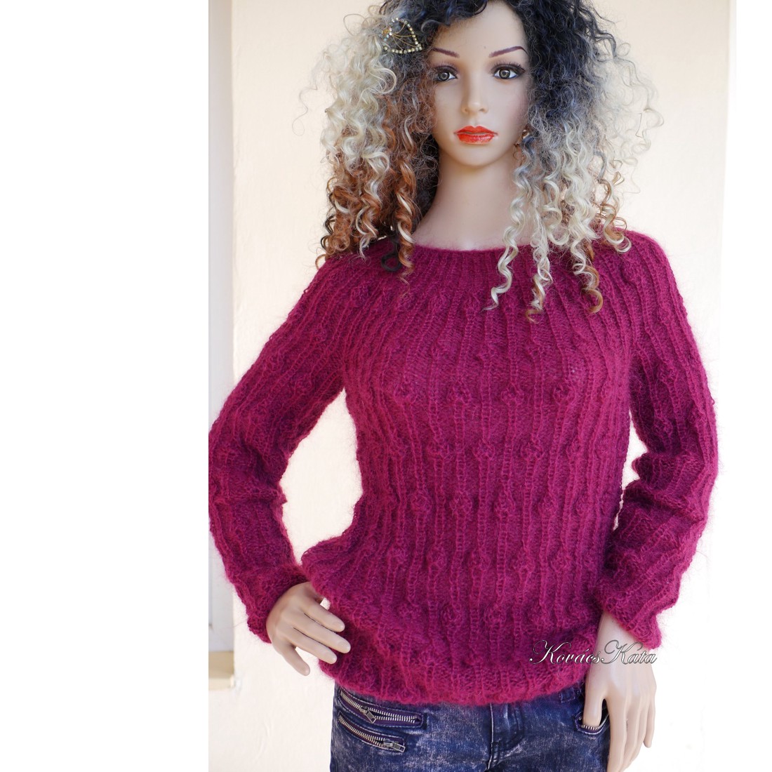 LONCI - pulover exclusiv tricotat manual din mohair / violet - îmbrăcăminte și modă - haine damă - hanorace, cardigane - Artynos.ro