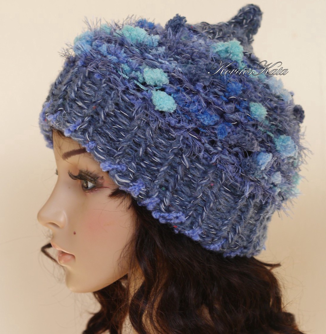 LUCA-SAPI / albastru - Șapcă din lână cu design boem tricotat manual - îmbrăcăminte și modă - eșarfe, pălării, fularuri - căciulă - Artynos.ro