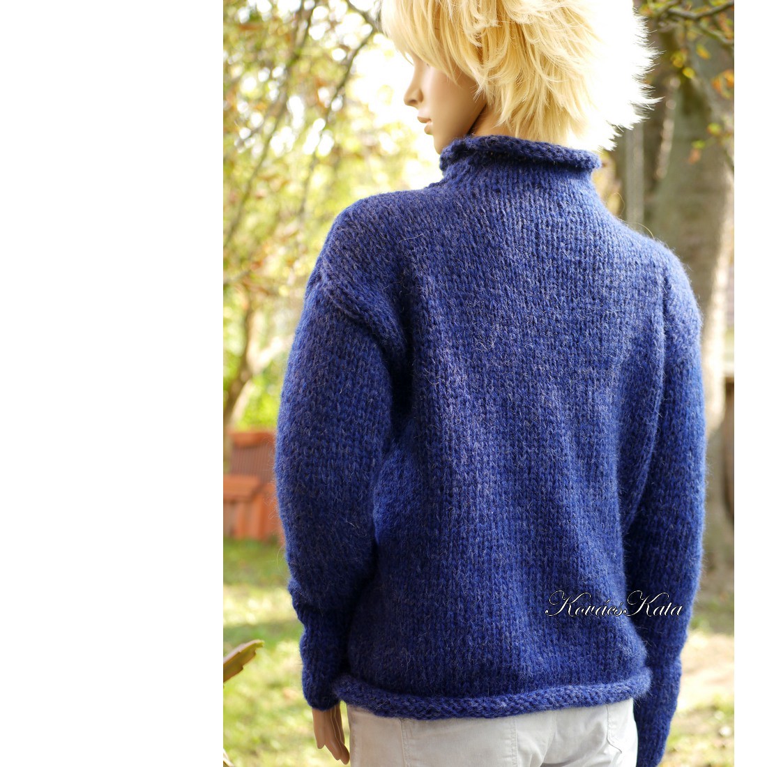 TEKNŐC ALPAKA - pulover exclusiv tricotat manual / albastru marin - îmbrăcăminte și modă - haine damă - hanorace, cardigane - Artynos.ro