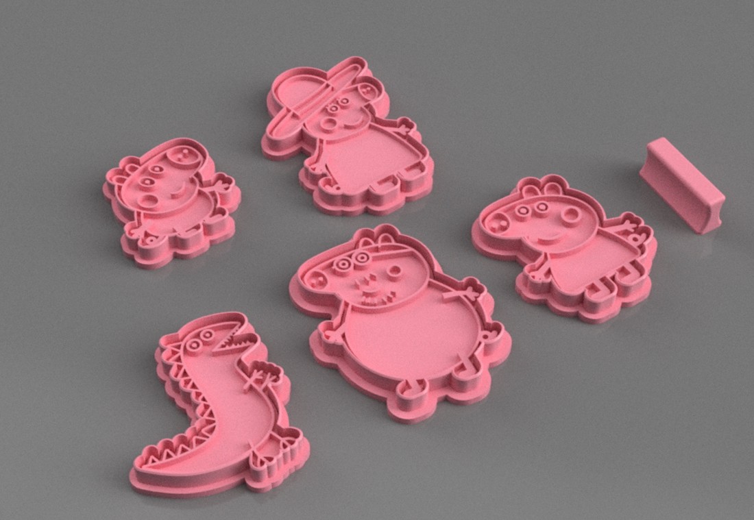 Set de forme pentru fursecuri și ștampile Peppa Pig � Peppa, George, Mummy și Daddy Pig � imprimate 3D -  - Artynos.ro