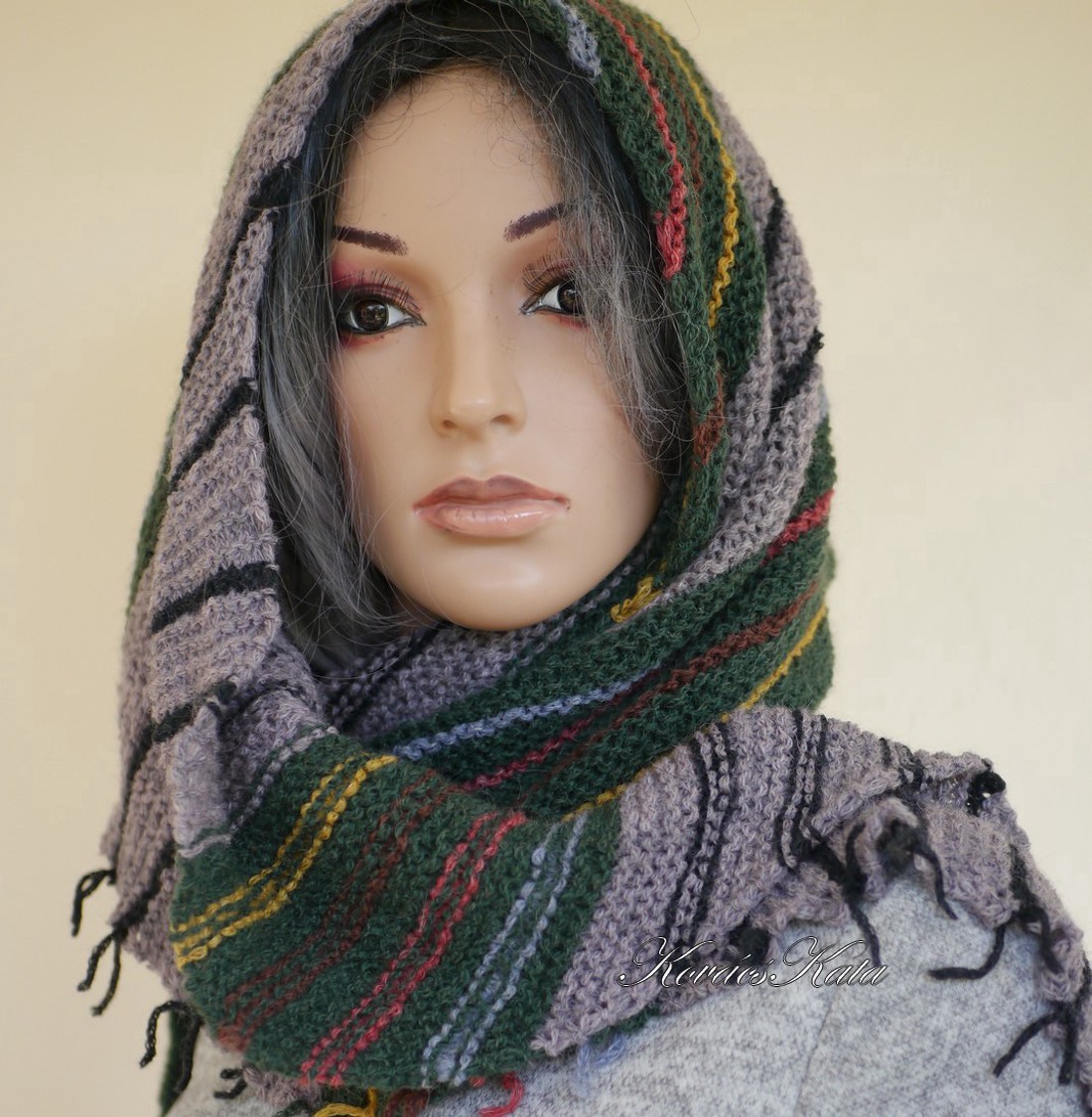 FOREST - șal tricotat manual exclusiv din alpaca, șal - îmbrăcăminte și modă - eșarfe, pălării, fularuri - șaluri - Artynos.ro