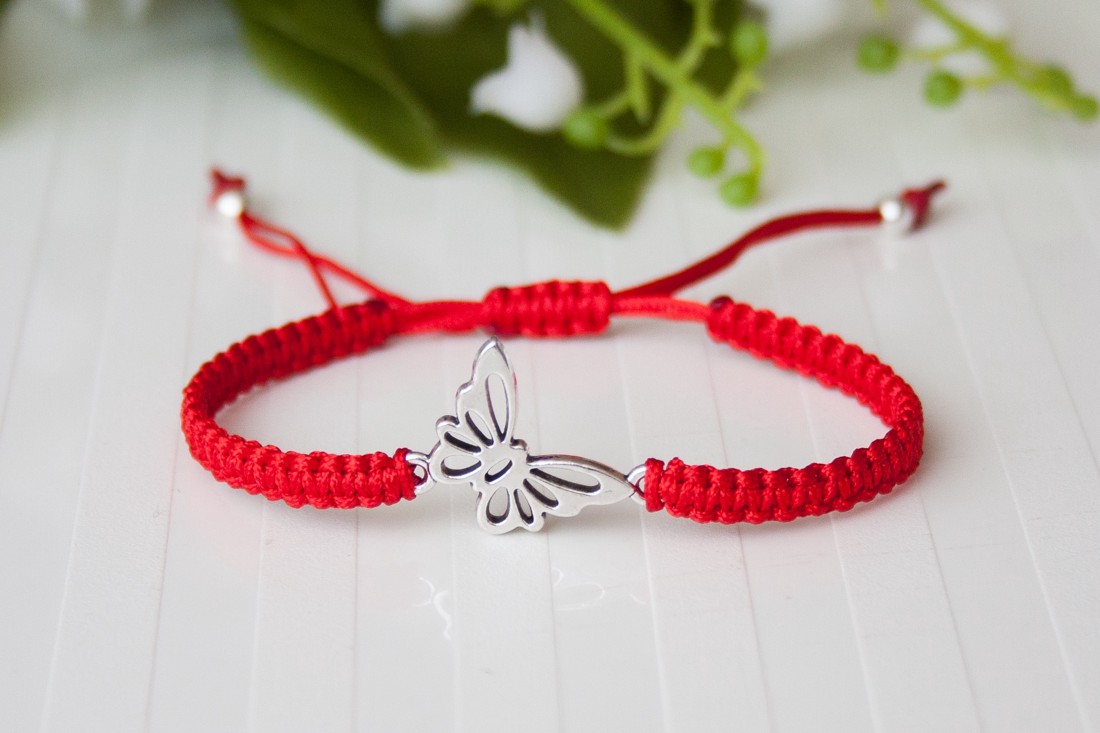 Brățară macramé împletită - Butterfly red -  - Artynos.ro