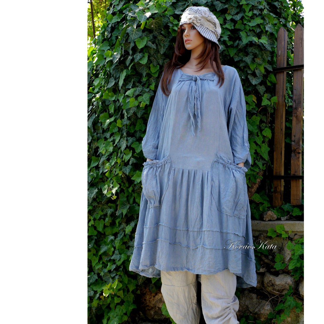 IBI-RUHA / albastru cer noros - rochie flapper lagenlook artsy - îmbrăcăminte și modă - haine damă - rochie, dintr-o bucată - Artynos.ro