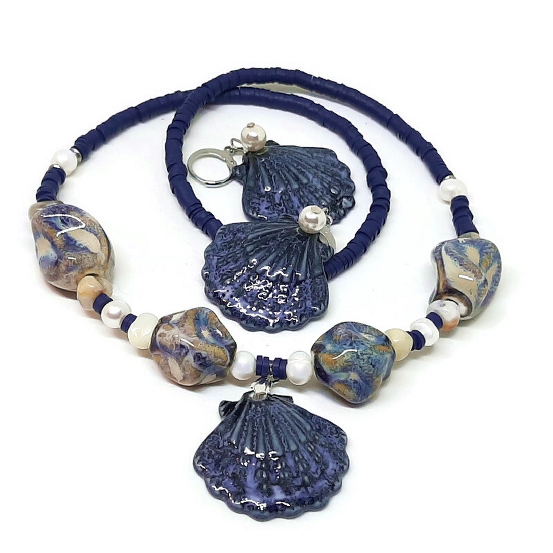 Set bijuterii de vara, colier si cercei ceramica si perle KL008 - bijuterii - seturi de bijuterii - Artynos.ro Set bijuterii de vara, colier si cercei ceramica si perle KL008 - bijuterii - seturi de bijuterii - Artynos.ro