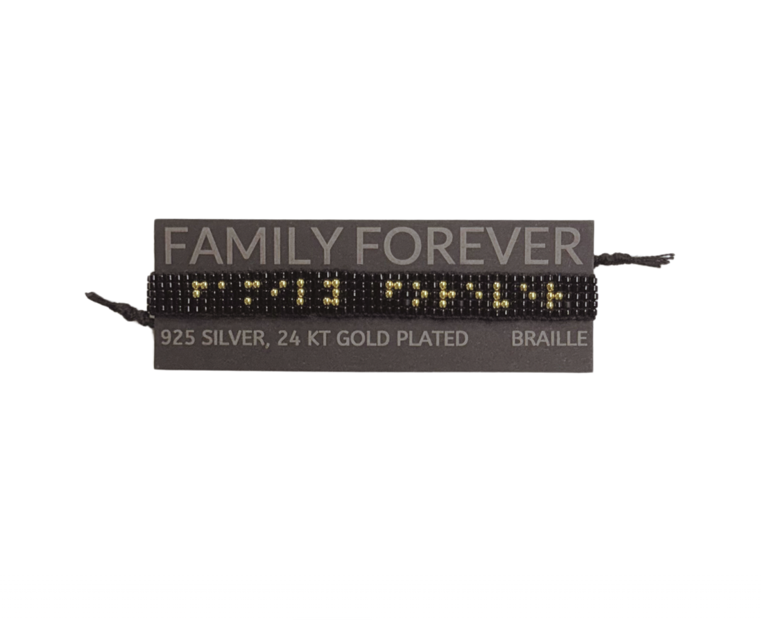 Brățară FAMILY FOREVER  braille, argint + aur - bijuterii - brățări - brățări cu nume - Artynos.ro