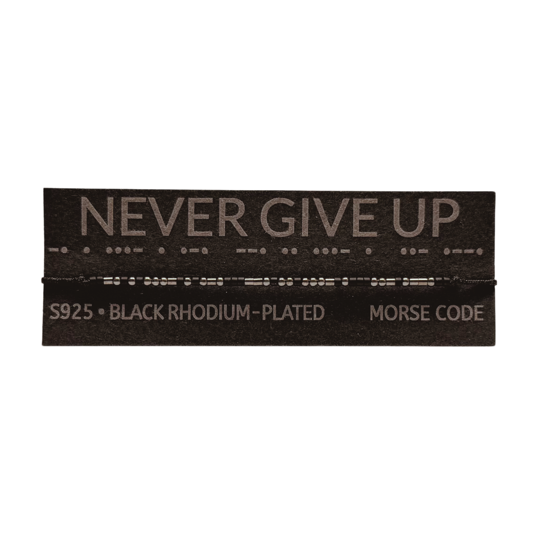 Brățară NEVER GIVE UP  morse, argint 925 placat cu rodiu negru - bijuterii - brățări - brățări cu nume - Artynos.ro